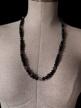 Black Beaded Inspirational Accent Necklace